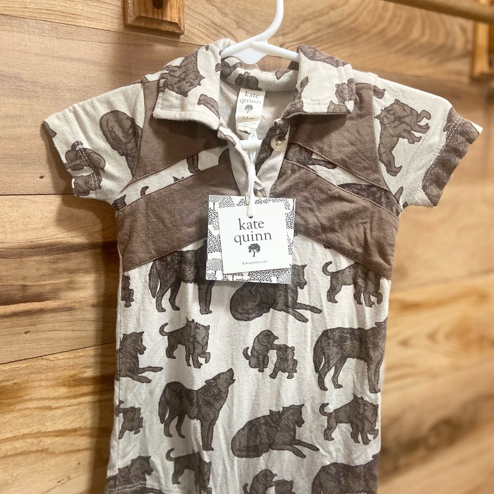kate quinn Cream & Brown Puppy Polo Romper